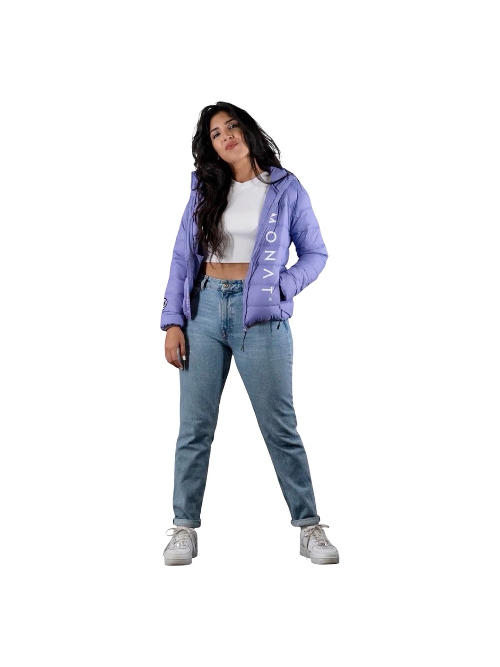 MONAT Lavender Hooded Puffer Jacket with Vertical Logo